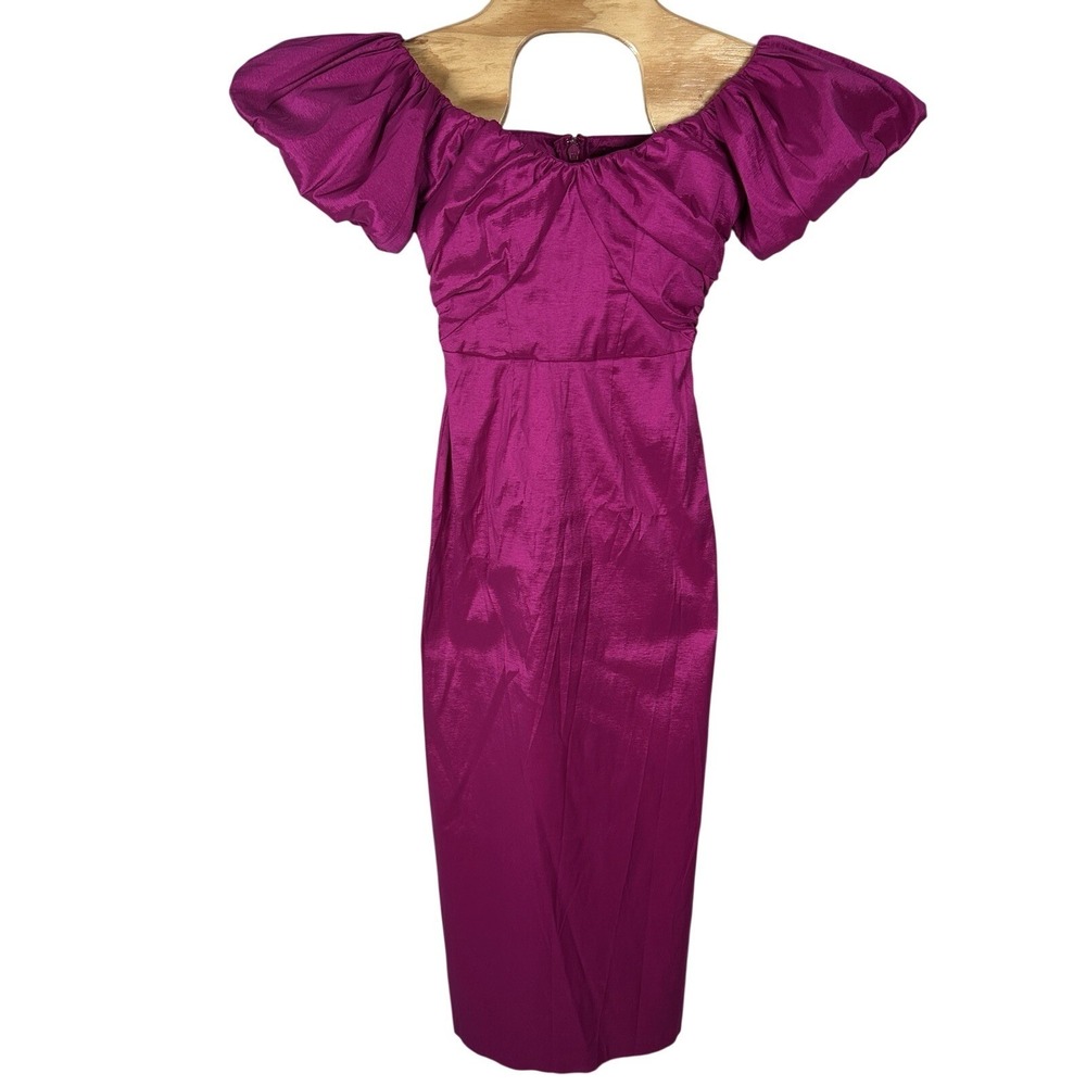 Abercrombie & Fitch Taffeta Off The Shoulder Puff Sleeve Midi Dress Womens XS
